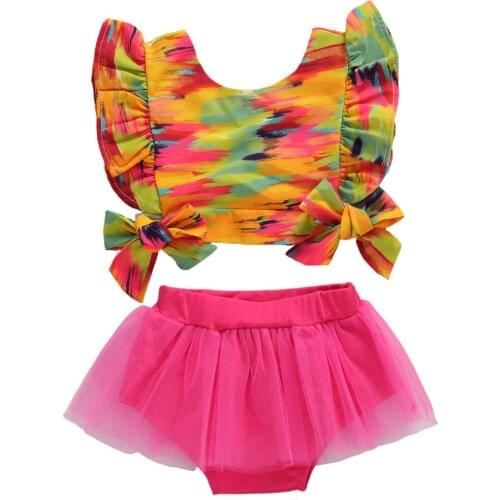 2020 Summer Newborn Baby Girls Clothing Set Toddler Sleeveless Square Collar Ruffle Crop Top + Mesh Shorts 0-12M Infant Outfits