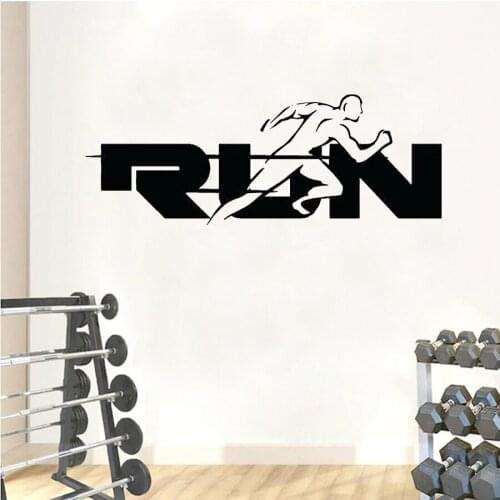 Creative Run Word Wall Stickers Jogging Running Sport Wall Decals Gym Interior Decoration Window Door Vinyl Art Murals Wallpaper