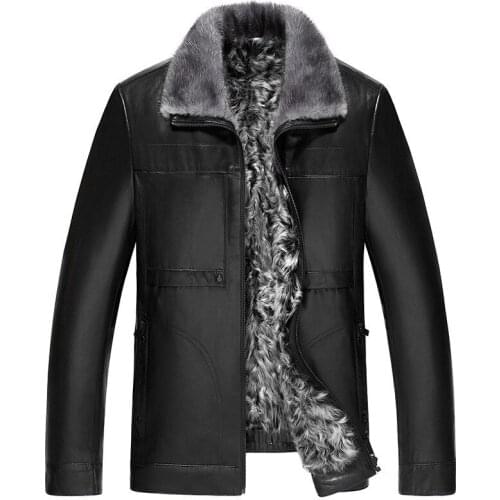 Genuine Leather Jacket Winter Jacket Mink Fur Collar Real Goatskin Coat Natural Wool Fur Liner Warm Jacket JLK18GT1718 MY1864