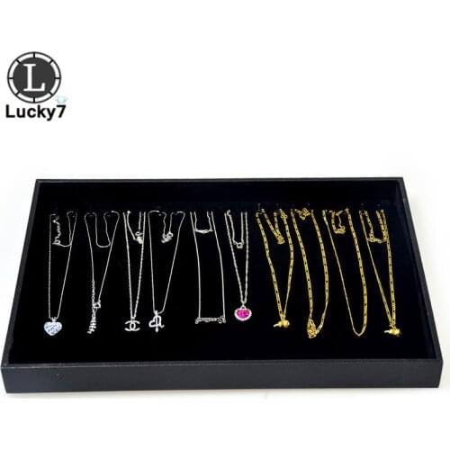 Black Velvet Jewelry Display Tray for Necklace Pendant Organizer Box Wooden Flat Stackable Tray Holder Storage Showcase