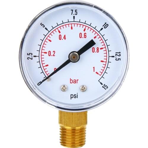 New Low Pressure Pressure Gauge 50mm Diameter 0-15 PSI 0-1 Bar 1/4 BSPT For Fuel Air Oil Gas Water 70*50*22mm