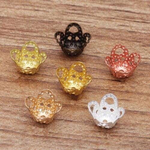 200 PCS 8mm Metal Brass Flowers Bead Caps Filigree Flowers Tray DIY Accessories For Jewelry Making