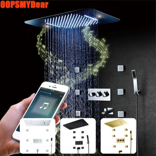 LED Bath Shower Set Bathroom Hot Cold Mixer Music Shower System SPA Rainfall Luxury Faucet Smart Phone Remote Touch Control Taps
