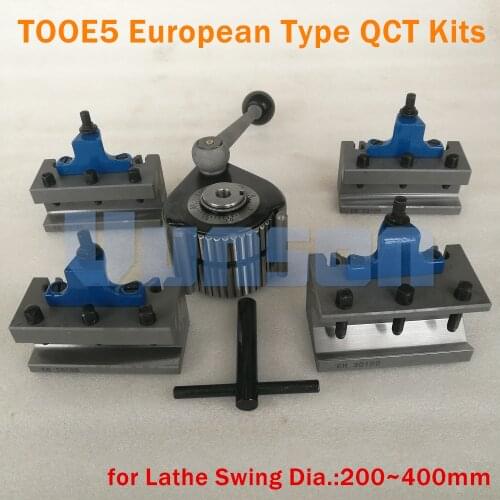 TOOE5 EuropeanType Quick Change Tool QCT Post Turret Kits include 1pcs tool post+4pcs Tool Holder for Lathe Swing Dia. 200~400mm