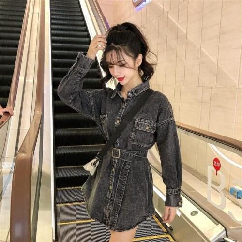 2021 Spring New Loose Lapel Mid Length Waist Design Niche Long Sleeve Denim Jacket Womens Wear