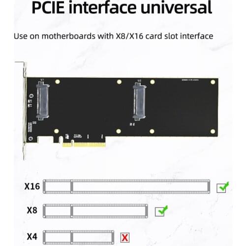 PCIE Riser Card 2.5 U.2 NVMe Ssd To PCIe X8 X16 Adapter Interface SFF-8639 32Gbps Express Double Bay Transfer For Server X99