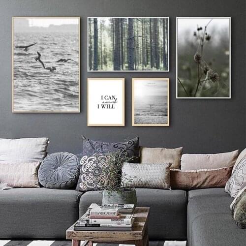 Nordic Black White Forest Landscape Wall Art Sea Canvas Painting Motivational Posters And Prints Pictures For Living Room