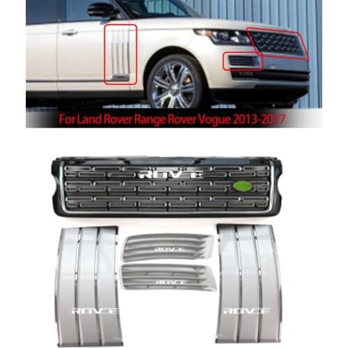 Front Bumper Grille+ Air Vents Kit For Land Rover Range Rover Vogue 2013-2017 L405 Autobiography Style Black Plating