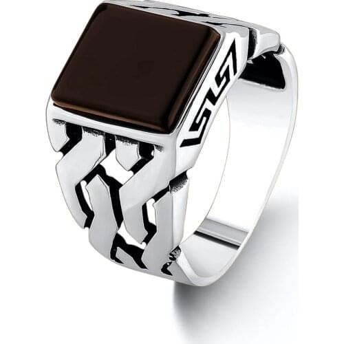 Silver Men Square Black Onyx Gemstone Ring Solid 925 Sterling Silver Turkish Men Ring
