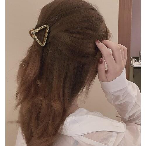 Korean Style Amber Leopard Heart Shape Acrylic Hair Clips Geometric Round Triangle Hairpin Women Girls Hair Acccessories