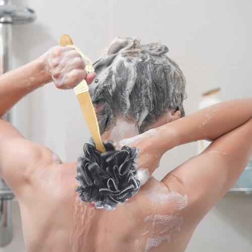 1pc Shower Loofah Back Scrubber with Anti-slip Handle and 1pc Bamboo Charcoal Fiber Bath Ball Bath Shower Supplies