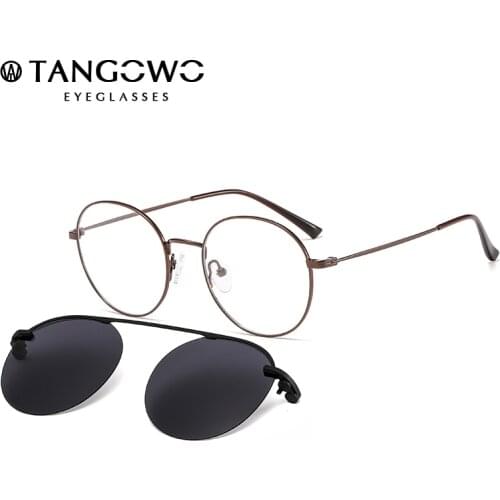 TANGOWO Retro Round Clip on UV400 Polarized Sunglasses Women Man Brand Designer Optical Metal Magnetic Glasses Frame DP33065