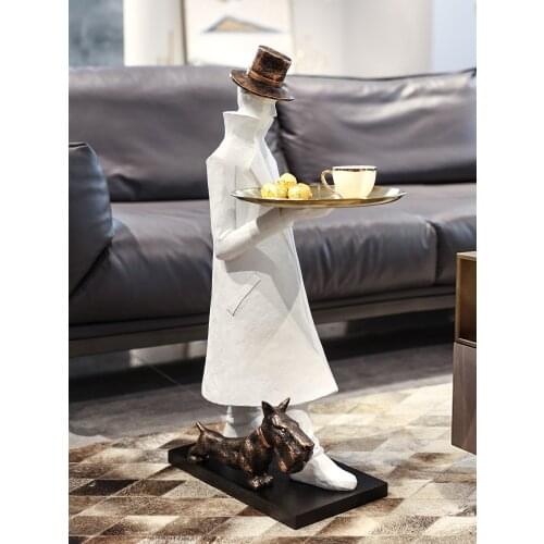 Modern Creative Landing Home Living Room Decoration Dog Walker Home Decor Resin Figure Sculpture Large Storage Tray OrnamentGift