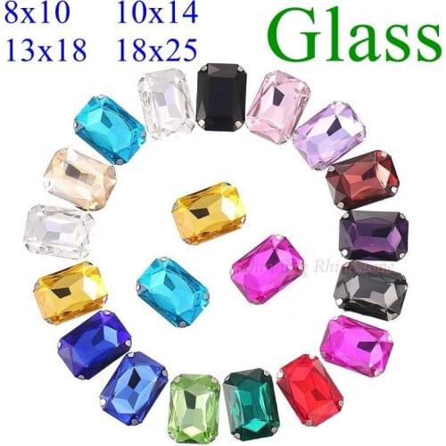 Rectangle Shape Glass Rhinestones With Claw Sew On Crystal Stone Strass Diamond Metal Base Buckle For Clothes
