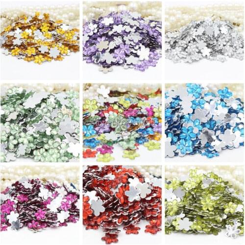 Free shipping 1000pcs/bag 10mm flower design acrylic rhinestone flat Back Nail Art Rhinestones for DIY