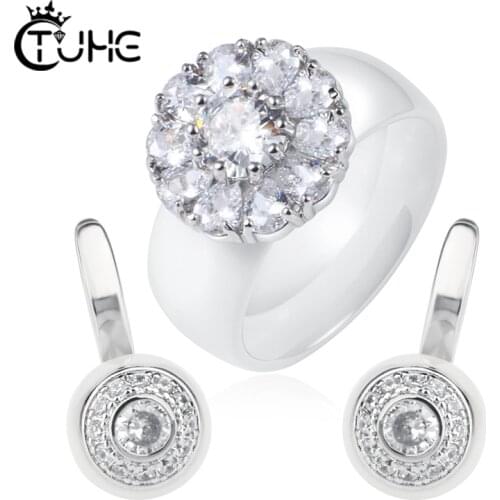 Big Carat Wedding Jewelry Sets for Bridal Bridesmaid Jewelry Stud Earring Rings Austria Ceramic Material Crystal Jewelry