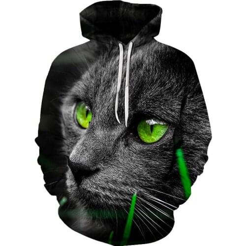 Green eyes Cat Sweatshirts 3D Print Hoodies Animal Tracksuits Men Women Couple Tops Novetly Streetwear Family Gifts Pullovers