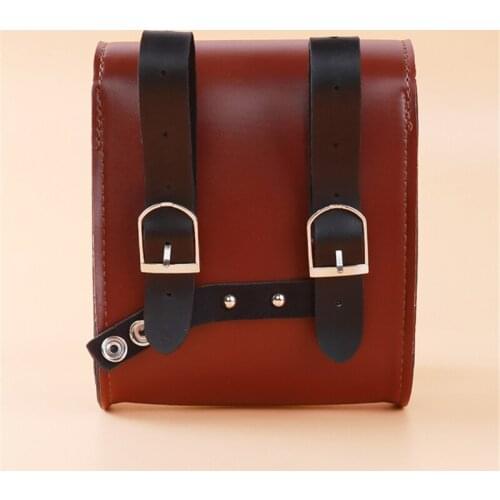 Universal Motorcycle Black/Brown Multifunction Mini PU Leather Handlebar Bar Saddlebag Hanging Tool Side Bag