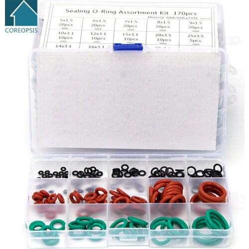 125-150-225-279-300pcs Sealing O-ring Silicone NBR VMQ FKM Red Black White Green Gasket Replacement CS 1.5mm 2.4mm 3.1mm S24