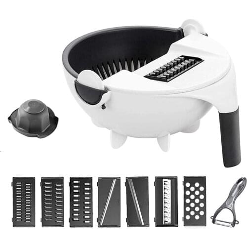 Vegetable Slicer Cutter Chopper With Drain Basket Multi Blade Shredder Grater Set Mandoline Slicer Cheese Fruit Kitchen Tools