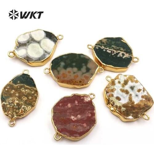 WKT WT-C250 Wholesale Custom Natural ocean stone Connector Unique Shape Stone For Fashion Jewelry Making