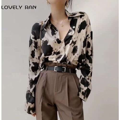 Leopard Oversized Tie Dye Women Shirts Long Sleeve Single Breasted Female 4XL Shirt 2021 Ladies Summer Autumn All-match Tops