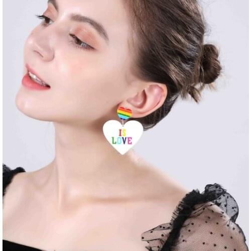 Korea Small Fresh Rainbow love for women Sweet letter Heart Long Earrings Female jewelry boho