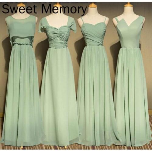 Custom Made Gown For Ladies Long Chiffon Light Green Bridesmaid Dresses Women Wedding Party Femme Robe