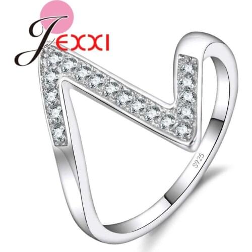 Fashion V Shape Rings For Women Cubic Zirconia Luxury Ring 925 Sterling Silver Geometric Crystal Wedding Rings Wholesale