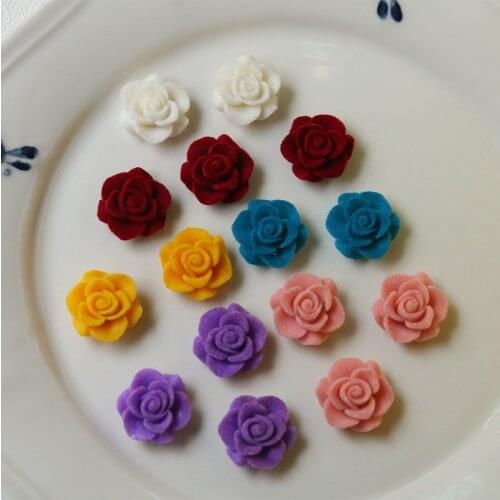 Winter style 50pcs/lot 20mm color Flocking cartoon rose flowers shape resin florals diy jewelry earring/garment accessory