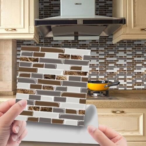 10pcs Imitation Tile Wall Sticker Mosaic Covered Bright Film Home Decor Kitchen Bathroom Waterproof Self-adhesive Tile Sticker