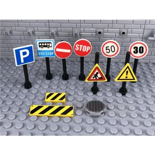 2sets/lot MOC Bricks City Street Road Sign with Antenna Edducational Building Blocks DIY kids Dolls Toys for children gifts