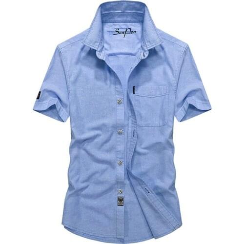 2020 Summer Military Solid Shirt Men Cotton Casual Short Sleeve Chemise homme Plus Size M-4XL Mens Shirts Camisa masculina