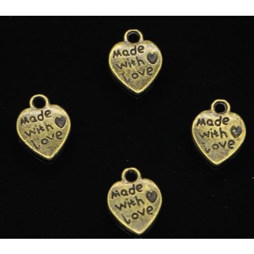 35pcs Antique bronze heart made with love Charms Pendants for Jewelry Making DIY Handmade Craft 10mm