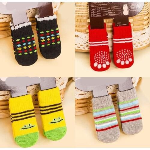 4pcs Winter Pet Dog Shoes Anti-Slip Knit Socks Small Dogs Cat Shoes Chihuahua Thick Warm Paw Protector Dog Socks Pet Products