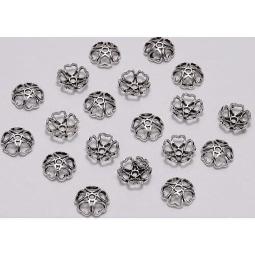 50pcs/Lot Peach Heart Beads Caps Hollow Flower Loose Sparer Apart End Bead Caps For DIY Jewelry Making Findingds