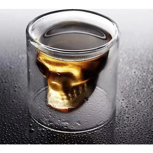 75ml Double-layered Transparent Skull Head Coffee Mug for Home Bar Club Whiskey Wine Vodka Beer Wine Glass Set Crystal Glass Cup