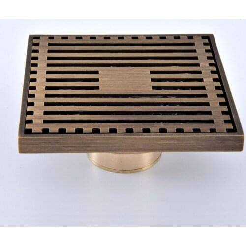 Antique Brass Vintage Retro Carved Flower Pattern Bathroom Shower Drain 4" Square Floor Drain Waste Grates ahr068