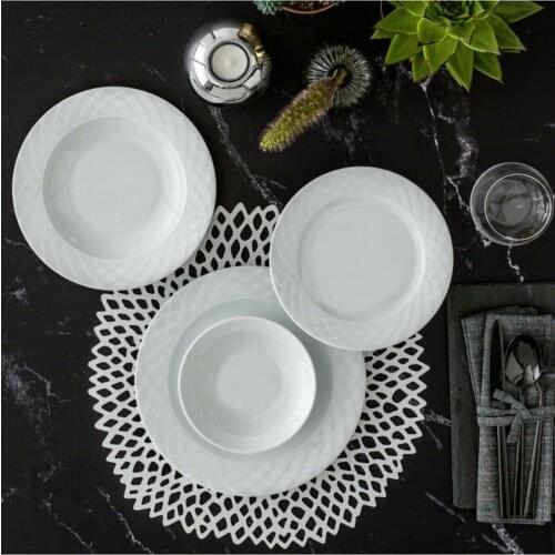 White 24 Piece Dinnerware Plate Combi-Set Porcelain Flatware Serving Plate/Dinner Plate/Soup Bowl/Cake Plate