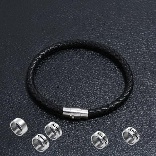 Custom Name Bracelet For Him With2-5Name Male Jewelry Personalized Men Bracelet Genuine Leather Stainless Steel Bead Family Gift