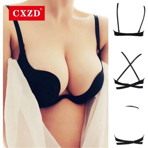 CXZD Sexy Women Lingerie U Backless Bras Underwear Deep U Low Cut Push Up Bra Intimates ECMLN Female Breathable Bralette
