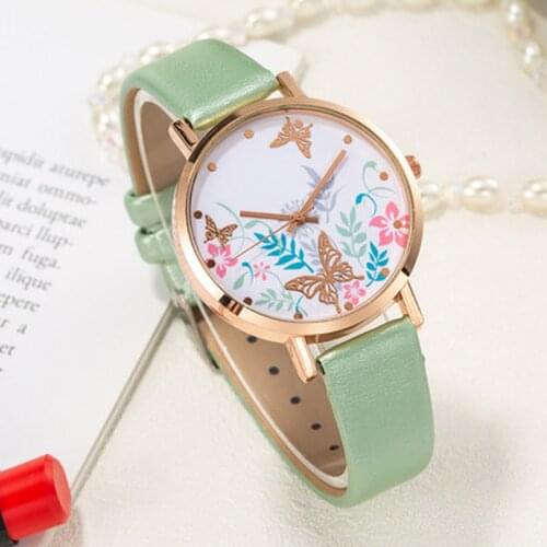 New Fashion Butterfly Women Watches Simple Brown Quartz Watch Vintage Leather Ladies Wristwatches 2021