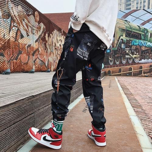Black Gothic Trousers Cool Autumn Mens Sportswear Loose Sweatpants Hip Hop Streetwear Male Pencil Pants Funny Japan Punk Pants