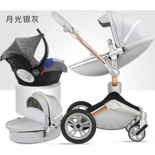 Freeshipping 2020 HotMom stroller Luxury 3 in 1 stroller with car seat Aluminium frame PU leather Fashion Baby Newborn carriage