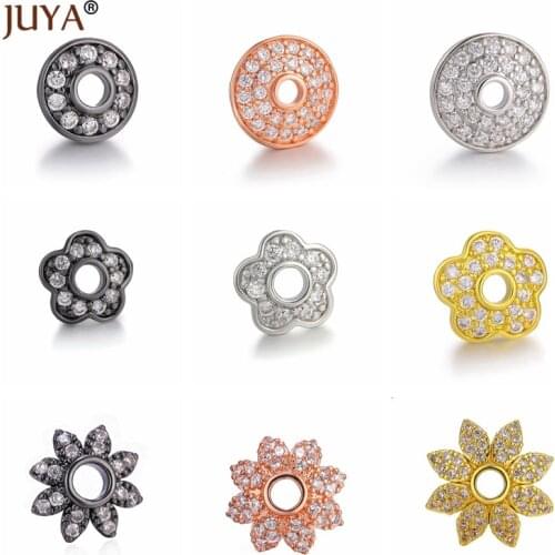 JUYA CZ Rhinestone Flower Beads Cap Needlework for DIY Accessories End Caps For Jewelry Making Findings Wholesale Supplies