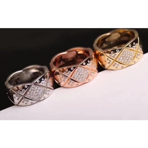High Quality Fashion Titanium Steel Rhombic Lattice Style Ring For Women Men Brand Jewelry