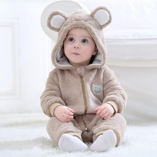 Baby Boy Winter Warm Romper Infant Animal Solid Flannel Clothes Toddler Girl Long Sleeve Hooded Costume Baby Cute Jumpsuit 0-24M