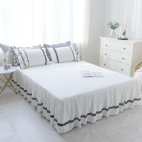 Korean White Washed Cotton Princess Ruffles Lace Bedding Bed Cover Pillowcase Solid Color Bedspread Bed Skirt Sheet Home Textile