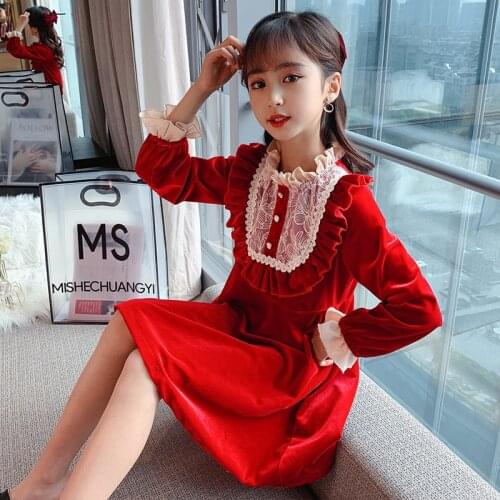 4 6 8 10 12 Year Childrens Halloween Costume Little Girls Spring Autumn Golden Velvet Kids Cute Dress Lace Princess Party Dress