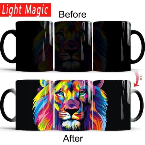 King of the forest color version of the lion Mug Color Change 350ml Ceramic Coffee Mug and Cup Heat Reveal best gift Magic Mugs